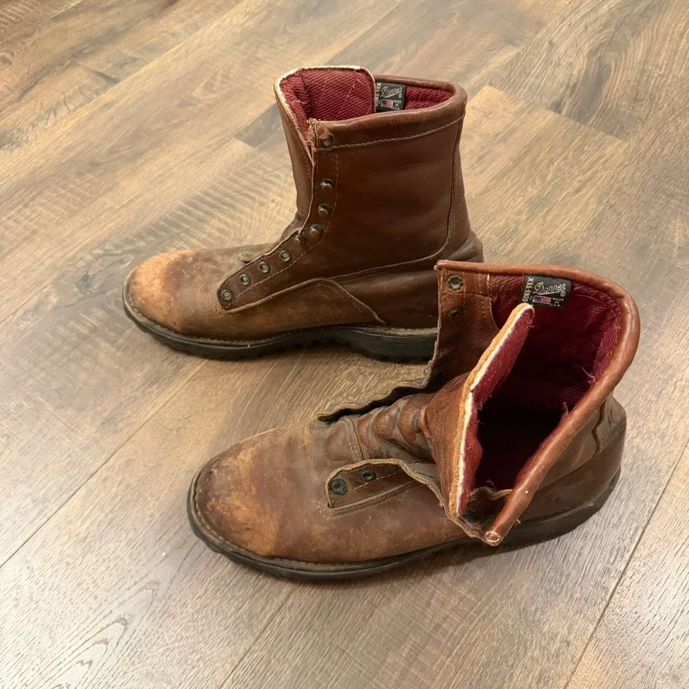 Vintage 80s 90s Danner USA Brown Leather Work Boots Mens Fits 11 Distressed